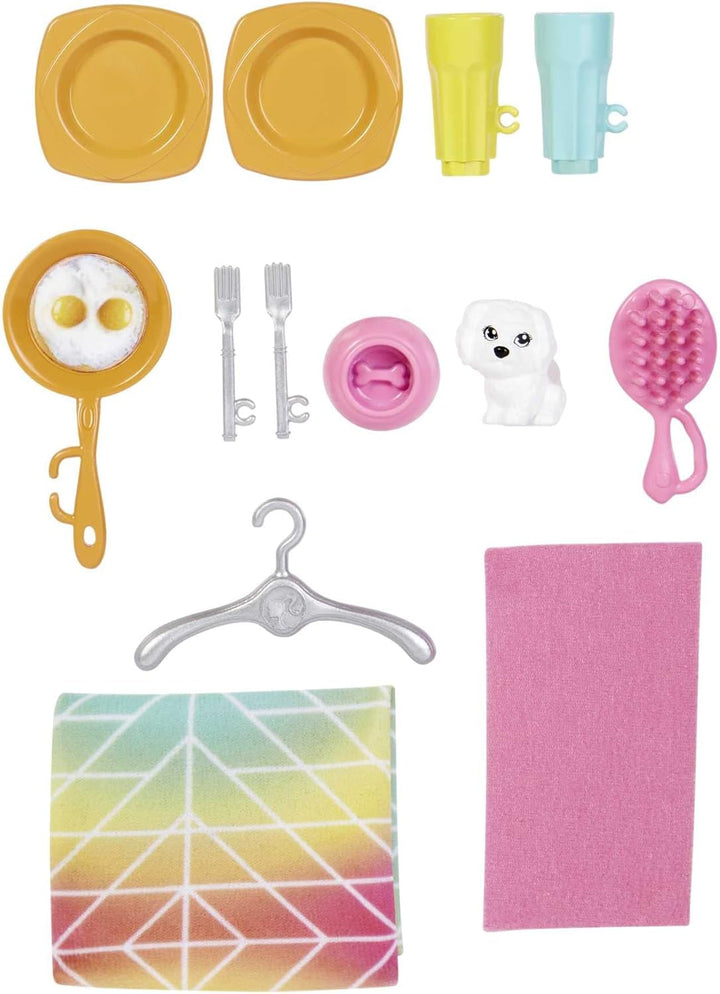 Casă de păpuși Barbie (70.6 X 51.4 Cm) cu 4 zone de joacă, accesorii și mobilier complet mobilate, rotativă 360°, pliabilă, păpușă, cadou pentru copii de la 3 ani, HHY40