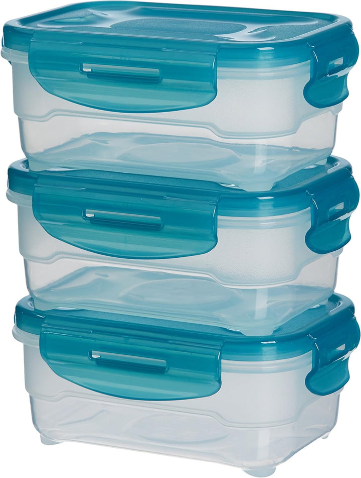 Recipiente de congelare Amazon Basics într-un set, cu capac, etanș, rezistent la scurgeri, stivuibil, pentru frigider / congelator, fără BPA, plastic, microunde și mașină de spălat vase, 3 x 1,2 l, incolor Cutii depozitare alimente Naty Shop Singur 0,6 litri