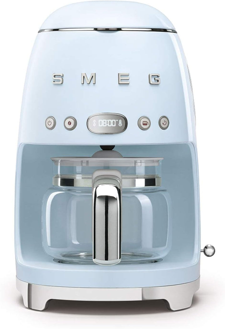Smeg, DCF02PBEU, Cafetieră cu filtru, Aroma și funcție de pornire automată, Carafă din sticlă până la 12 cești, 2 niveluri de intensitate, Funcție de menținere la cald, 1050W, Albastru pastel