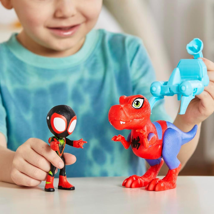 Marvel Spidey And His Super Friends Dino-Webs Spidey-Rex & Miles "Spin" Morales Spider-Man Action Figure Set