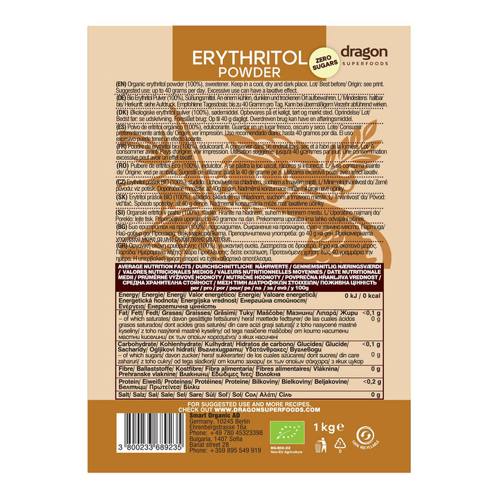 Bio Erythrit - Pulver, 100% Bio, Vegan, Null Kalorien-1Kg