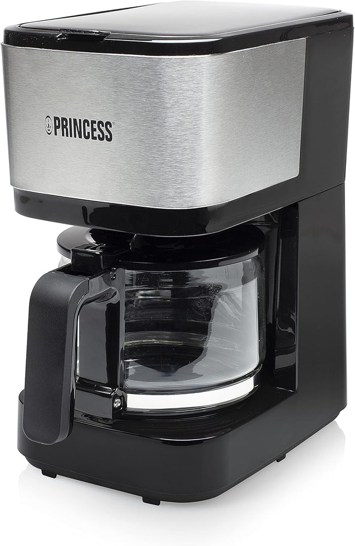 Cafetiera cu filtru Princess - ulcior de sticlă de 0,75 litri, 8 cești, oțel inoxidabil Cu filtru permanent, 600 Watt, 246030, negru, argintiu