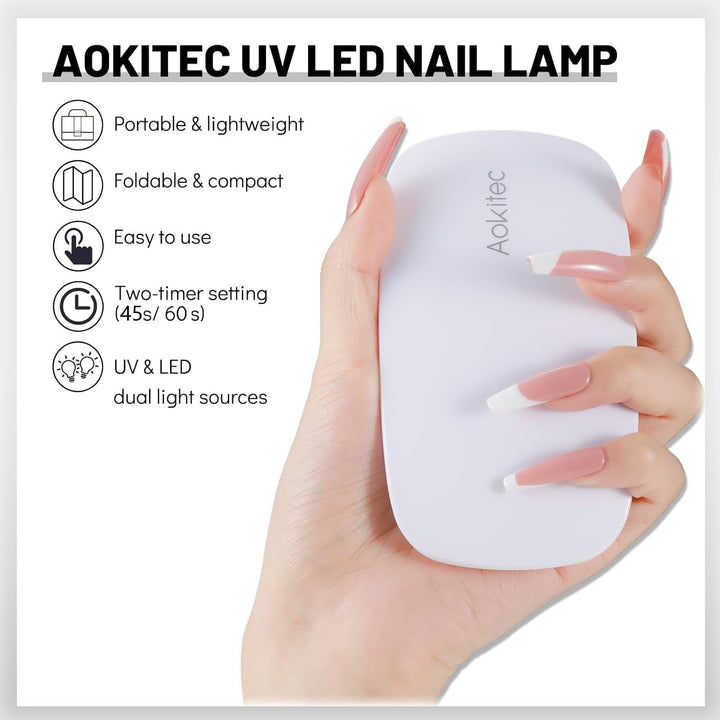 Lampă UV LED mini Aokitec, lampă UV pentru unghii cu gel, uscător de unghii portabil pentru toate tipurile de ojă cu gel, instrument de întărire în formă de șoarece, compactă, ușoară cu cablu USB (alb)