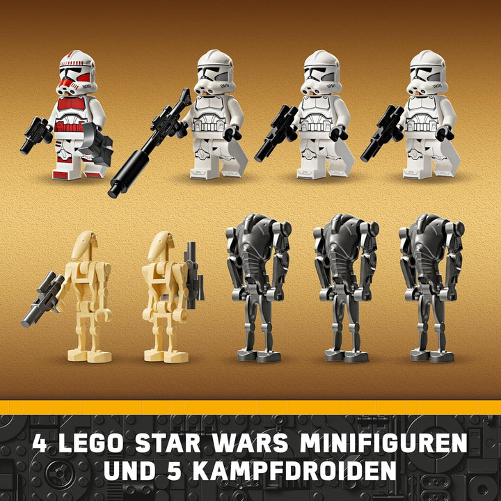 LEGO Star Wars 75372 Clone Trooper & Battle Droid Battle Pack, Incl. 4 minifigurine, 5 droizi și motocicletă speeder cu shooter - Jucărie de construcție pentru băieți și fete cu vârsta de peste 7 ani