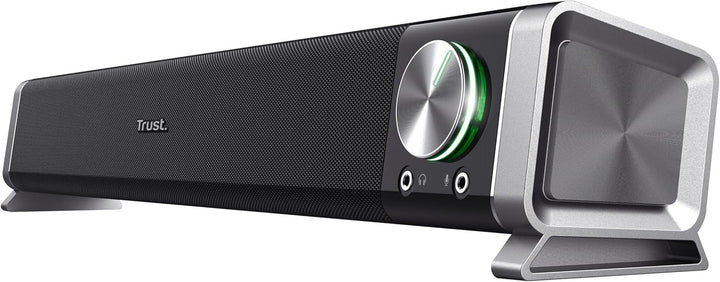 Trust Asto Soundbar 12 W Spitzenleistung (6 W RMS), PC Lautsprecher, USB Betrieb, 3,5 Mm AUX Anschluss, Stereo Soundsystem, Computer Boxen Für PC, Laptop, Monitor, TV, Musik, Audio - Schwarz