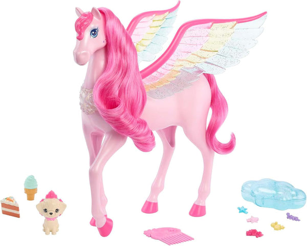 Barbie A Hidden Magic Pegasus - jucărie interactivă cu lumini și sunete, 10 accesorii, aripi curcubeu, pentru copii de la 3 ani, HLC41