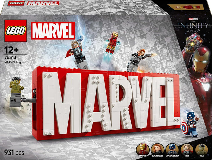 LEGO Marvel: Logo-ul și minifigurinele Marvel - Set de colecție cu Hulk, Thor, Iron Man, Black Widow și Captain America - Set de construcție cu figurine Avengers - Cadou pentru băieți și fete de la 12 ani 76313