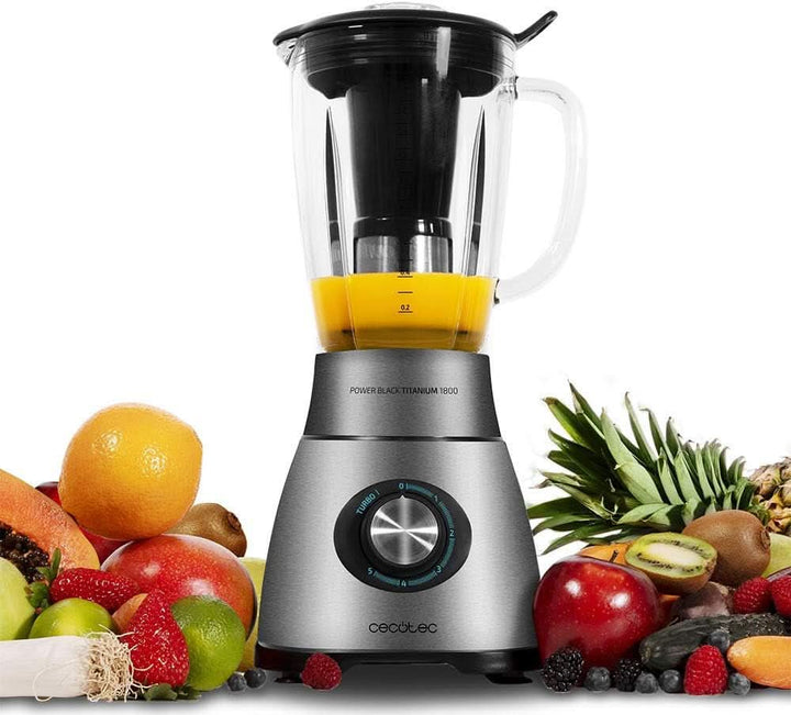 Cecotec Standmixer Power Black Titanium 2200MAX Smooth, 2200 W Maximale Leistung, 6 Klingen Aus Edelstahl, Ice-Crush-Funktion, Turbo- Und Smoothie-Funktion, Autoclean-Funktion