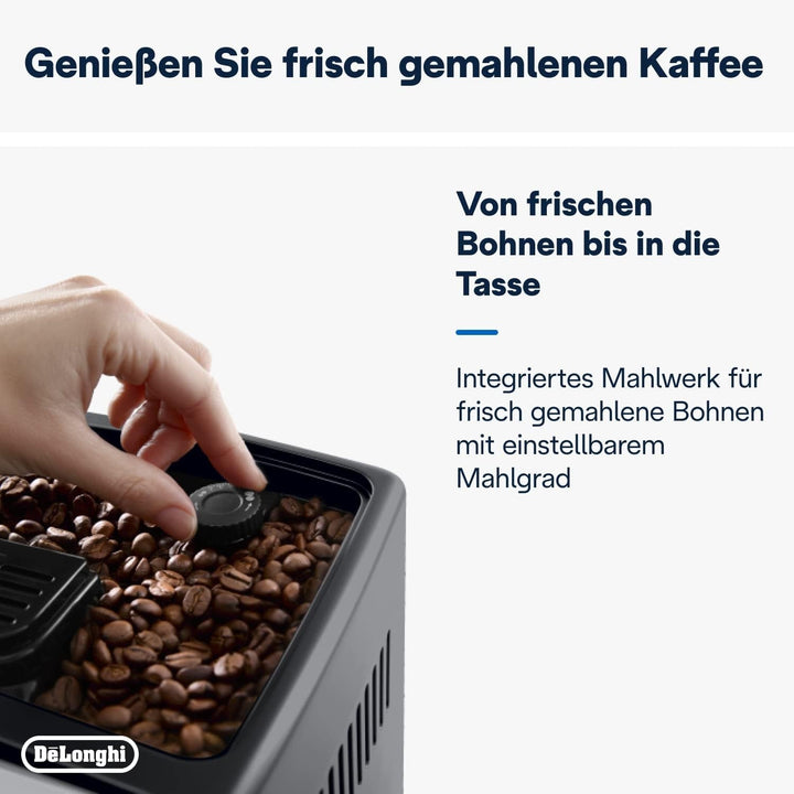 De'Longhi Dinamica plus ECAM 370.70.B Aparat de cafea complet automat cu sistem de lapte Lattecrema, cappuccino și espresso, afișaj color TFT cu ecran tactil de 3,5 inchi și control prin aplicații, funcție cafetieră, negru