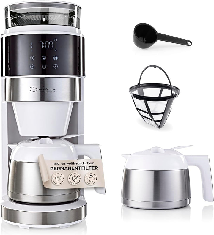 Espressor cu filtru Barista cu termos | Temporizator 24h și filtru permanent | Pentru 8 cești de cafea | Espressor pentru cafea măcinată [Oțel inoxidabil]