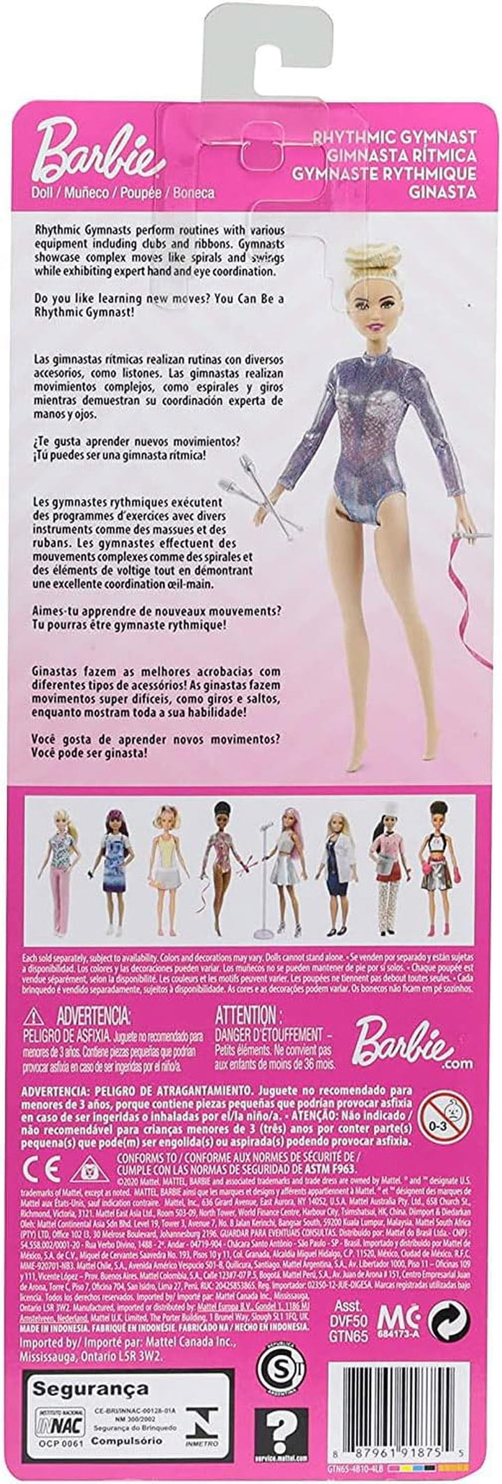 Barbie Doll, You Can Be Anything Barbie Series, Gimnastică ritmică Barbie cu păr blond, accesorii Barbie, inclusiv păpușă Barbie, cadou pentru copii, jucărie de la 3 ani, Gtn65