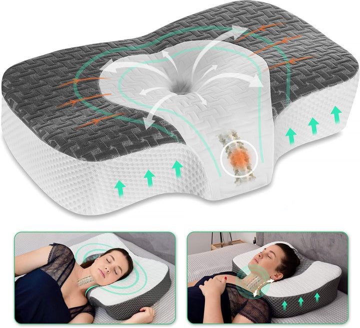 Pernă ortopedică Elviros din spumă cu memorie, pernă pentru dureri de gât, pernă de dormit, pernă ergonomică pentru gât, pernă de susținere a gâtului, pernă anti sforăit pentru cei care dorm pe o parte, cei care dorm pe stomac, alb