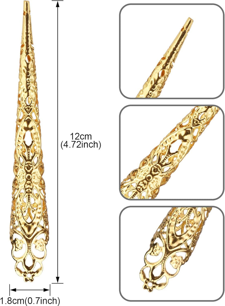 Mwoot 10 bucăți Halloween unghii false aurii unghii false antice regina costum cosplay deget unghii vârful inelelor deget unghii vârful ghearelor inele pentru unghii gheare inele pentru unghii pentru femei