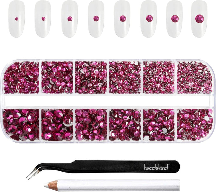 Beadsland 2500Pcs Glas Nailart Strasssteine Kristall Flatback Edelsteine Runde, ​​Für Handwerk Gemischt 8 Größen SS4 ~ SS30 Mit Picking Pinzette Und Stift (Kristall Weiss)