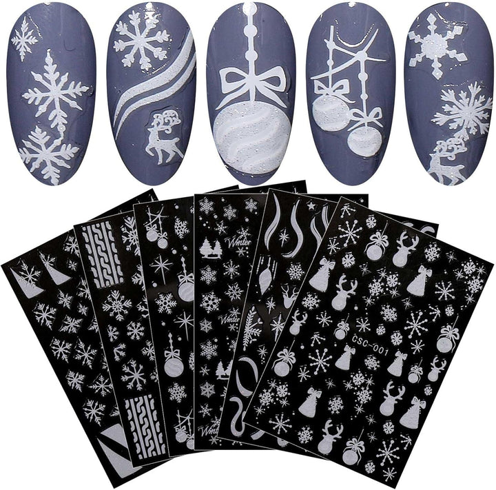 JMEOWIO Nagelsticker Weihnachten Gold Glitter Silber 8 Blatt Nail Art Sticker Selbstklebend Nagelaufkleber Schneeflocke Winterurlaub Dekoration Nageldesign Zubehör