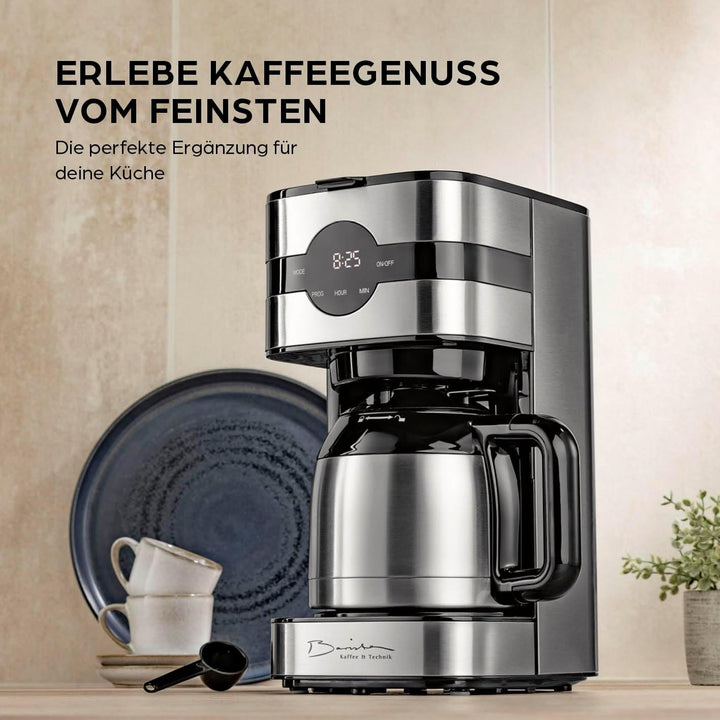 Espressor cu filtru Barista cu termos | Temporizator 24h și filtru permanent | Pentru 8 cești de cafea | Espressor pentru cafea măcinată [Oțel inoxidabil]