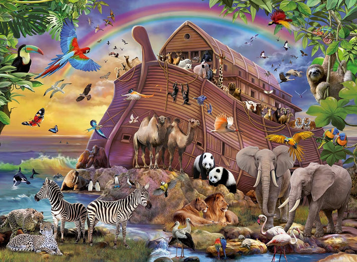 Ravensburger puzzle pentru copii - 10038 Unterwegs Mit Der Arche - Puzzle cu Arca lui Noe pentru copii începând cu vârsta de 7 ani, cu 150 de piese în format XXL