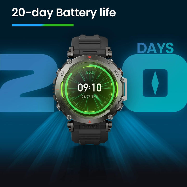 Amazfit T-Rex Ultra 47mm smartwatch în aer liber, GPS dual-band, import de rute și navigație 6, suport pentru freediving și rezistență la apă 10 ATM, funcționare la temperaturi ultra scăzute -30 ° în calitate militară