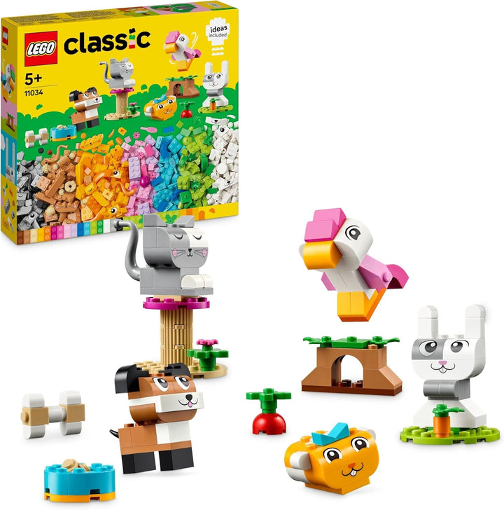 LEGO Classic Creative Animals, cutie cu cărămizi colorate, construiește figurine de animale din cărămizi precum câine, pisică, iepure, hamster și pasăre, jucărie de construcție pentru băieți și fete de la 5 ani 11034