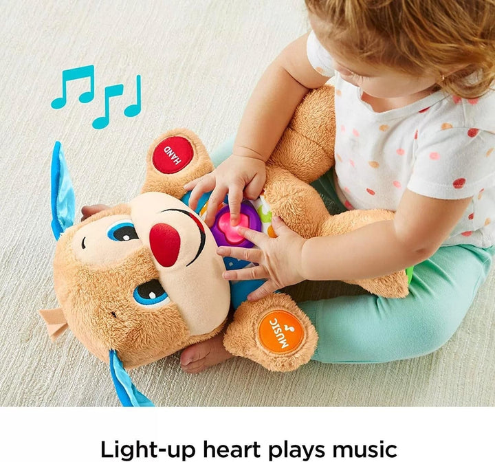 Câine distractiv de învățare Fisher-Price cu trei niveluri | jucărie de pluș vorbitoare cu muzică ca jucărie pentru copii și jucărie pentru bebeluși | ursuleț de pluș interactiv, versiune: UK-English , FPM43 Jucarii Bebe Naty Shop
