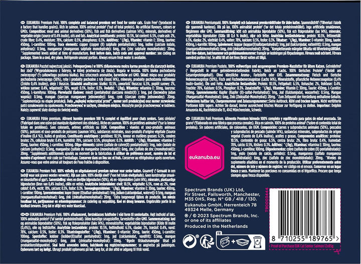 EUKANUBA Senior Cat Food Wet Grain Free - Hrană umedă premium cu mult somon pentru pisici în vârstă, 12 X 85 G