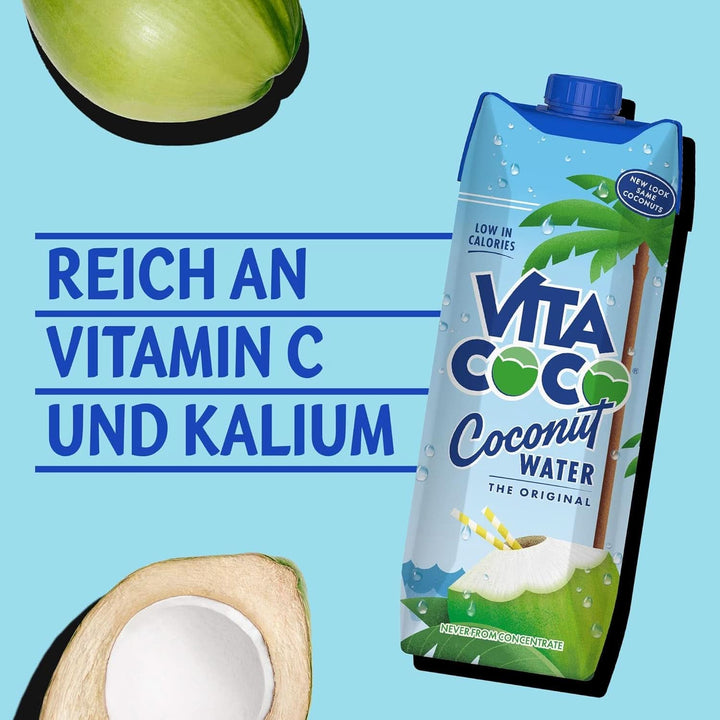 Vita Coco Pure Coconut Water 6 x 1litru, hidratant natural cu electroliți, fără gluten, plin de vitamina C și potasiu