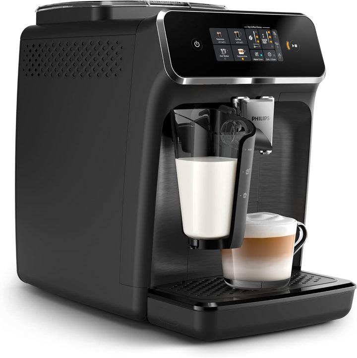 Aparat de cafea complet automat Philips seria 2300 - 4 băuturi, ecran tactil color modern, sistem de lapte Lattego, Silentbrew, râșniță 100% ceramică, filtru Aquaclean. Negru mat (EP2330/10)