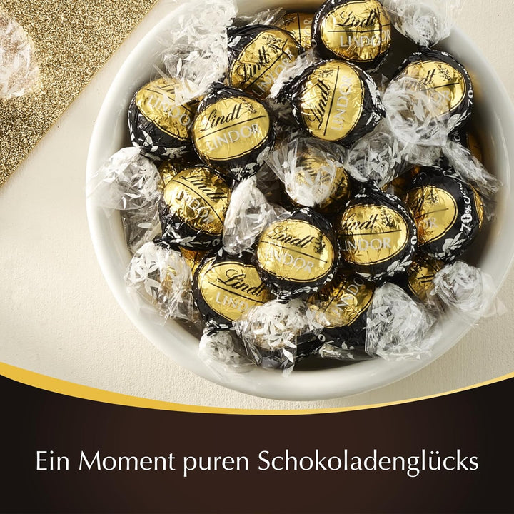 Lindt Schokolade LINDOR Kugeln 70% | 137G Beutel | Ca. 10 Kugeln Feinherbe Schokolade Mit Zartschmelzender Füllung | Pralinengeschenk | Schokoladengeschenk | 75 Jahre