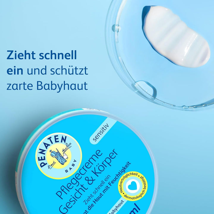 PENATEN cremă de îngrijire pentru față și corp (100 ml), cremă de față și de corp pentru bebeluși, cu absorbție rapidă, pentru pielea delicată a bebelușilor, lasă pielea moale și îi oferă pielii hidratare importantă