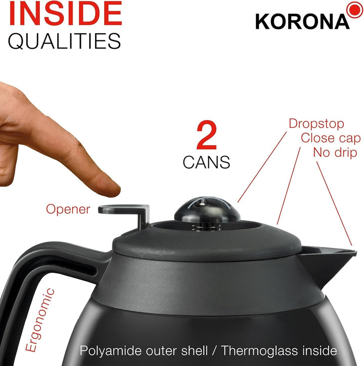 Korona 10311 Cafetieră cu ulcior termo suplimentar - filtru de cafea cu capacitate pentru 8 cești de cafea, negru