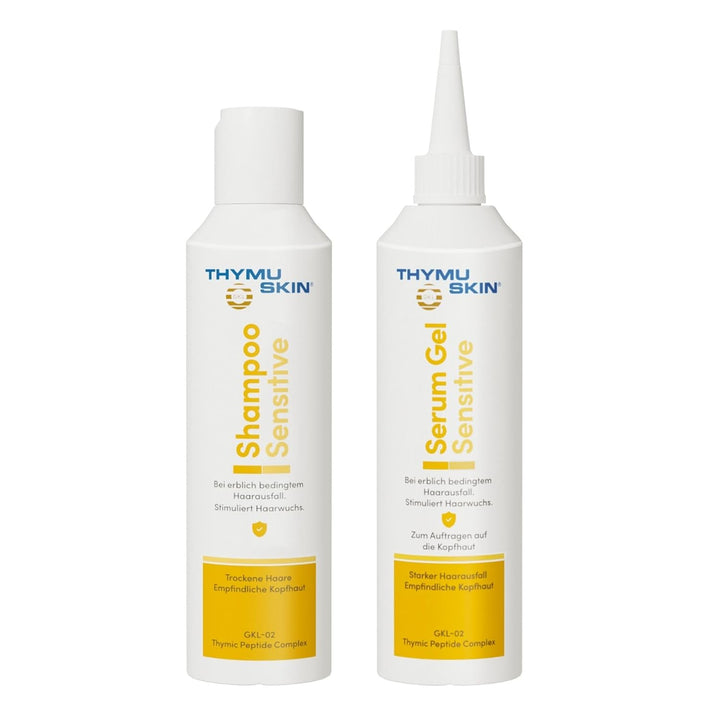 THYMUSKIN Sensitive Set: Bei Diffusem Haarausfall Und Kleinen, Kahlen Stellen. Stimuliert Den Haarwuchs. SET (1 X 100Ml Shampoo + 1 X 100Ml Serum Gel)