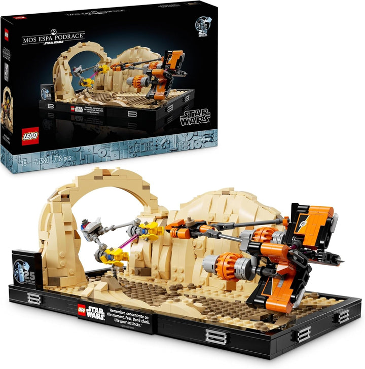 LEGO Star Wars Pod Race in Mos Espa - Diorama, Set pentru adulți, Kit model Amenințarea întunecată, include Podracerul lui Anakin Skywalker, piesă de colecție, cadouri pentru bărbați și femei 75380