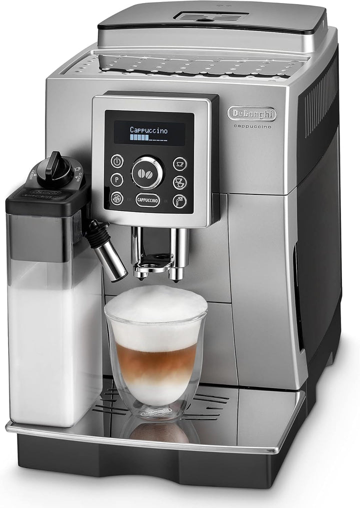 Aparat de cafea complet automat De'Longhi ECAM 23.460.SB (15 bar presiune, sistem automat cappuccino, rezervor de apă detașabil de 1,8 litri, panou LCD, curățare automată) argintiu/negru