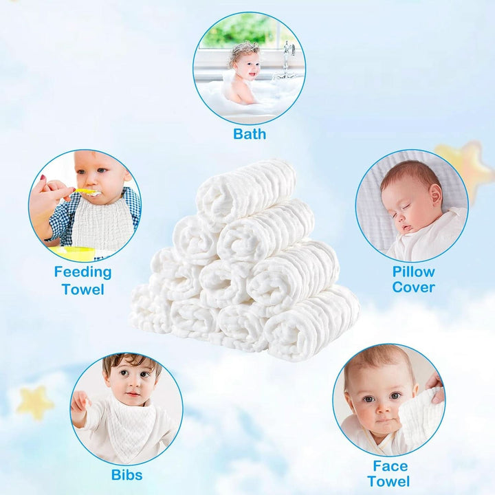 EXTSUD Baby Waschlappen, 10Er Baby Musselin Waschlappen Baby-Handtücher Weiche Neugeborene Baby Gesichtstücher Baby Wipes (Weiß)