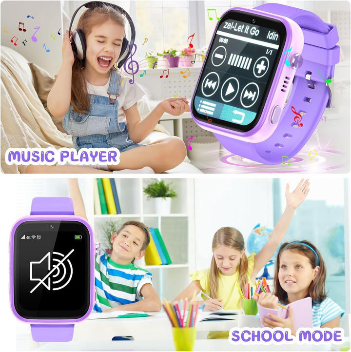T45 Smartwatch pentru copii, smartwatch 4G pentru copii, GPS tracker pentru copii, ceas de mână pentru copii băieți, ceas pentru copii cu apel telefonic video, mesaje, mod școală, funcție SOS, cameră și pedometru (violet)