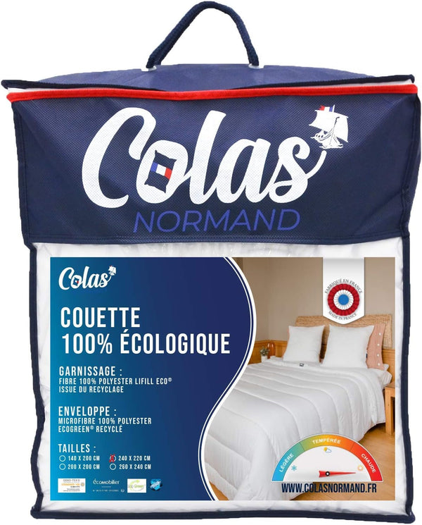 COLAS NORMAND - Plapumă ecologică - caldă - 240 X 220 Cm - plic și umplutură din sticle reciclate - moale, mătăsoasă și confortabilă - fabricație atentă