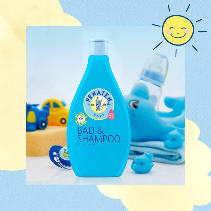 PENATEN baie și șampon (400 ml), baie și șampon blând pentru bebeluși formulat fără parabeni și coloranți, gel de duș și șampon pentru păr special dezvoltat pentru nou-născuți pentru pielea delicată a bebelușului