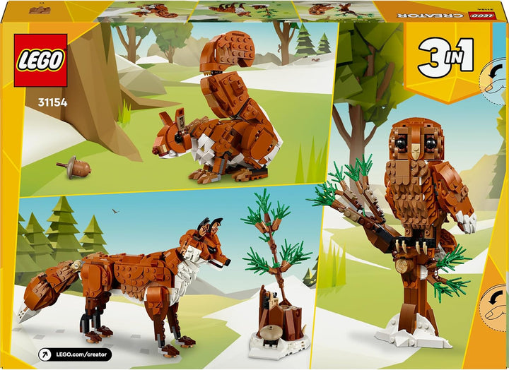 LEGO Creator Forest Animals: Red Fox, set de animale cu jucărie cu vulpe, bufniță și veveriță, figuri de animale de pădure cu care să te joci și să le afișezi, cadou creativ pentru băieți și fete de la 9 ani 31154