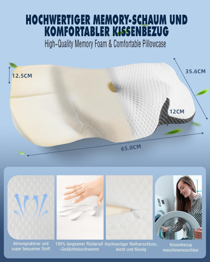Pernă pentru gât, pernă ortopedică pentru dureri de gât din pernă cu spumă de memorie, pernă ergonomică pentru sprijin optim, pernă de sprijin pentru gât pentru spate lateral și suporturi abdominale