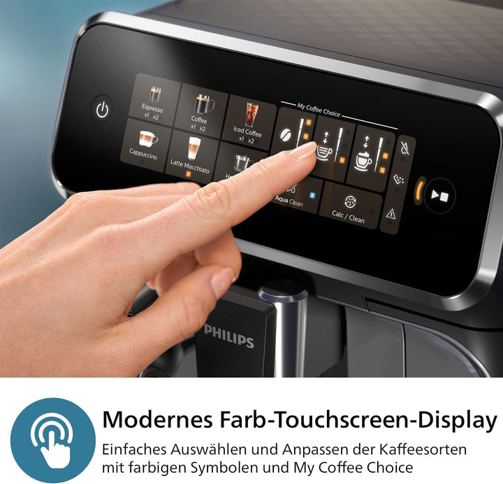 Aparat de cafea complet automat Philips seria 2300 - 4 băuturi, ecran tactil color modern, sistem de lapte Lattego, Silentbrew, râșniță 100% ceramică, filtru Aquaclean. Negru mat (EP2330/10)