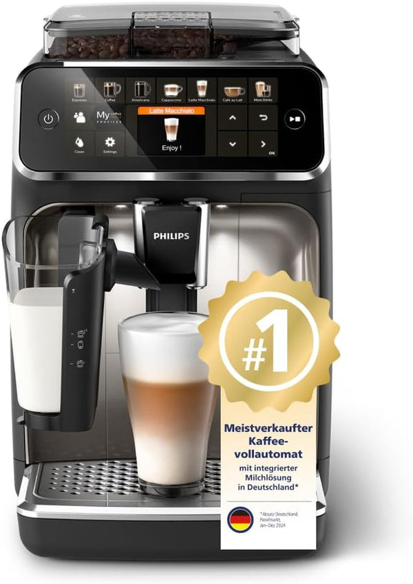 Espressor automat Philips Seria 5400 – Sistem de preparare a laptelui Lattego, 12 specialități de cafea, afișaj intuitiv, 4 profiluri de utilizator, crom (EP5447/90)