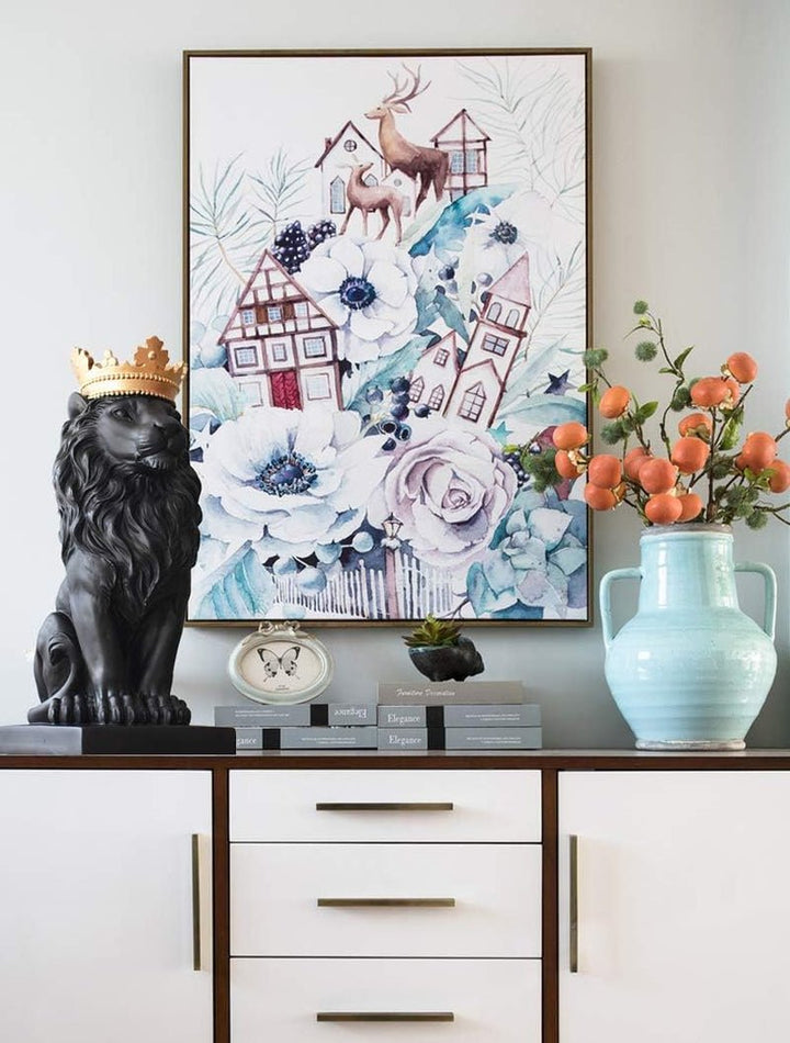 Crown Lion Statue, Sculpturi negre, Figurine de leu din rășină pentru bărbați, Art Statue Ornaments pentru Home Office Living Room Bookshelf Table Desk Housewarming Décor Statuete si sculpturi Naty Shop