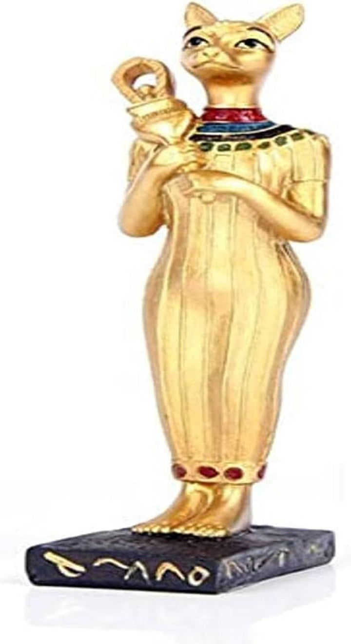 Cutie de aur egipteană Tutankhamon Sarcophagus Trinket Box cu mumie ES45 Statuete si sculpturi Naty Shop Aur în picioare Bast egiptean Figurină