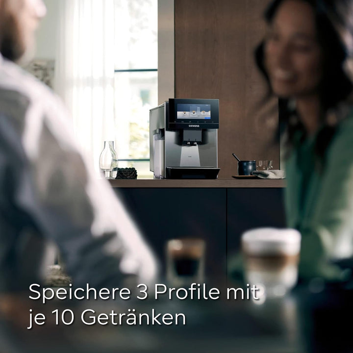 Siemens EQ900 TQ903D03 aparat de cafea complet automat, control prin aplicație, afișaj intuitiv full-touch, mod barista, stimulare aromă, reducere zgomot, râșniță premium, curățare automată cu abur, 1500 W, oțel inoxidabil