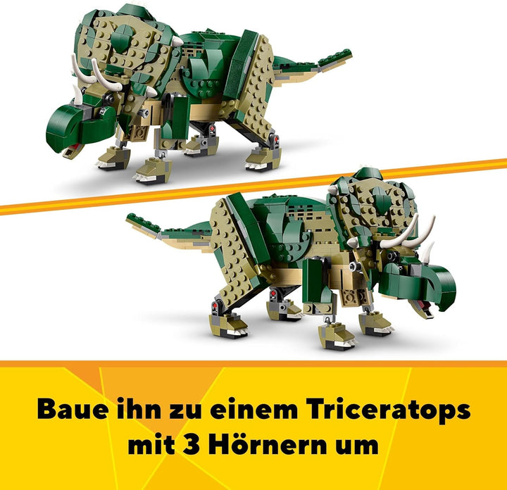 LEGO Creator T.Rex, Dino 3-in-1 pentru transformare în Triceratops sau Pterodactil, model de dinozaur mobil pentru copii, cadou pentru băieți și fete 31151