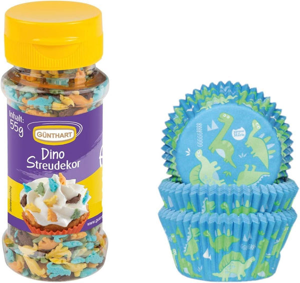 Set Günthart Backdecor, Dino sprinkles, 55 grame si 50 chese din hartie