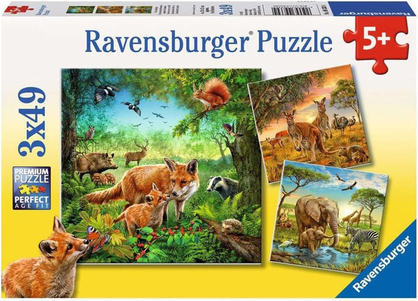 Ravensburger Puzzle pentru copii - 09330 Animale ale Pământului - Puzzle pentru copii de la 5 ani, cu 3X49 piese