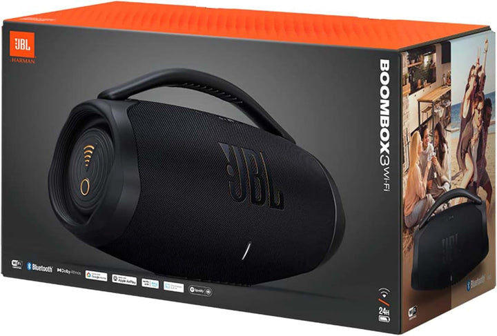 JBL Boombox 3 Wifi - Difuzor wireless cu Bluetooth și Wifi - Compatibil cu aplicația JBL One - Timp de redare de 24 de ore - Rezistent la apă și praf - Powerbank integrat - Negru