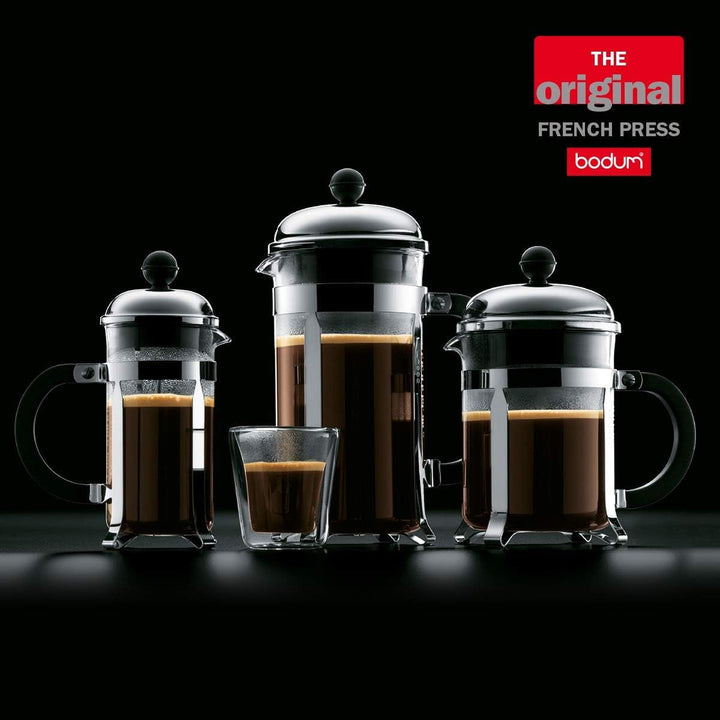 Bodum Chambord Cafetieră 3 cești cu cadru metalic, crom, aur, 0,35 L