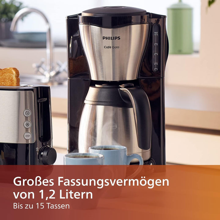 Espressor cu filtru Philips – termos de 1,2 litri, până la 15 cești, oțel inoxidabil, argintiu/negru (HD7546/20)